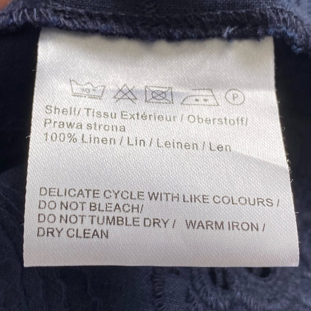 Malvin 100% Linen and Lace Trim Navy Embroidered Dress, Size Small 6 - Picture 10 of 11